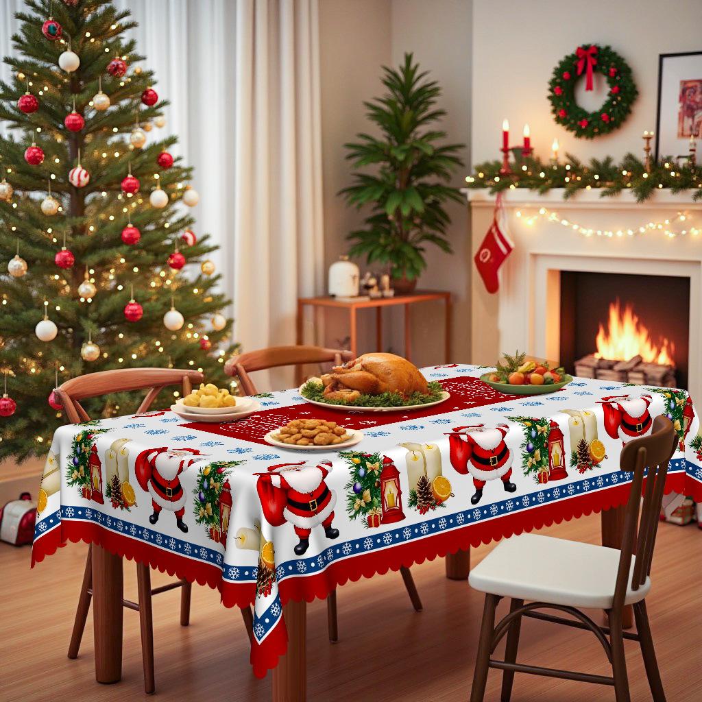 Christmas Red Tablecloth, Santa Snowflake Decoration Waterproof Coffee Table Cloth, Table Cloth Festive Atmosphere Tablecloth
