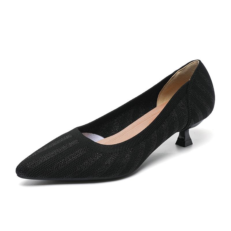 Pointed Toe Shallow Mouth Fabric Flat Bottom Women's Solid Knitted Soft Bottom Large Shoes Size 34-43