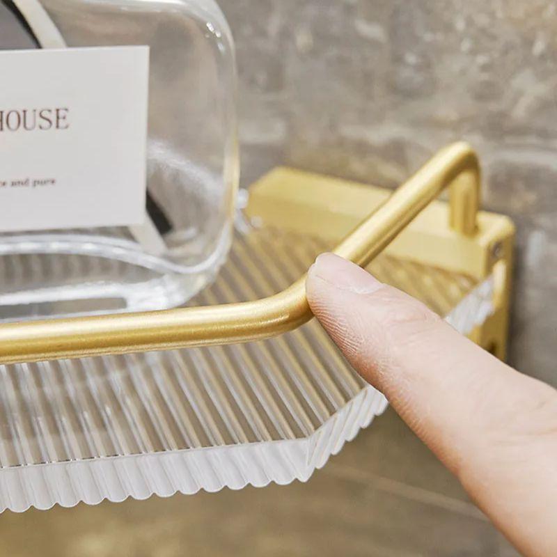 Acrylic Bathroom Wall Corner Shelf Shower Rack Shampoo Holder Wall Mounted Brushed Gold Corner Shelves Toilet Shampoo Holder