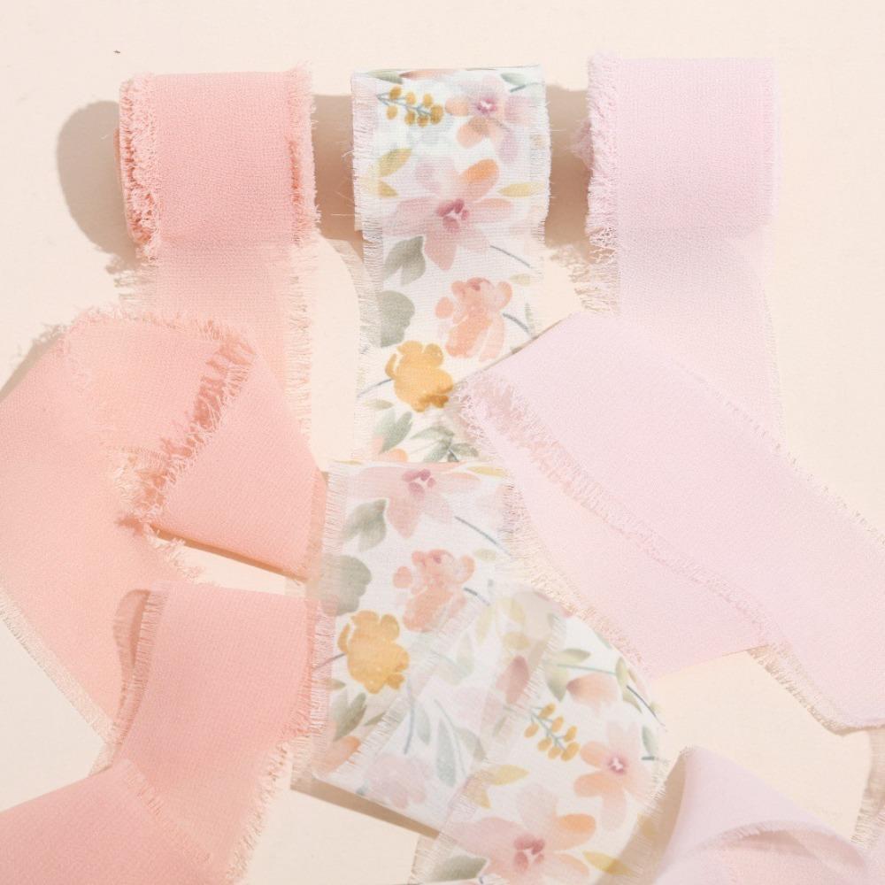 1/3 Rolle Satinband mit aufgedruckten Blumen 4 cm Breite Seidenband Ausgefranste Kanten Handgefertigtes Bastelmaterial Chiffonband Hochzeitseinladung