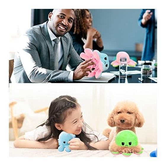 Stuffed Octopus, Double-sided, Reversible, 20cm, Flip-over Doll, Angry and Laughing Faces, Funny (20cm [Sky Blue & Pink])