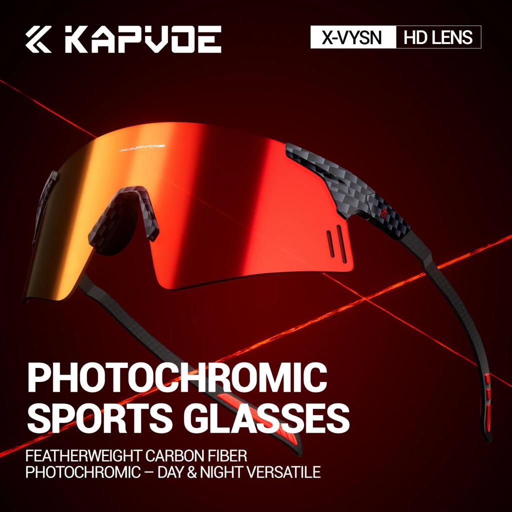 Kapvoe Lightweight Photochromic Rimless Sunglasses Real Carbon Fiber Cycling Glasses UV400 MTB Bike Running Men Sports Eyewear