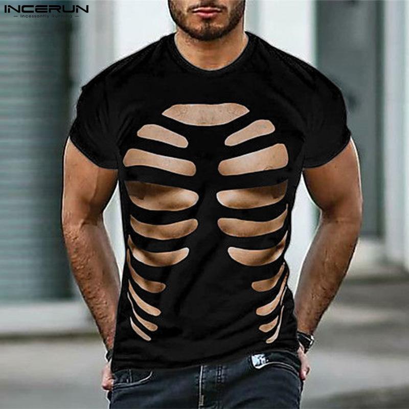 

INCERUN S-5XL летние мужские забавные футболки с 3D принтом, черные повседневные тонкие футболки с короткими рукавами