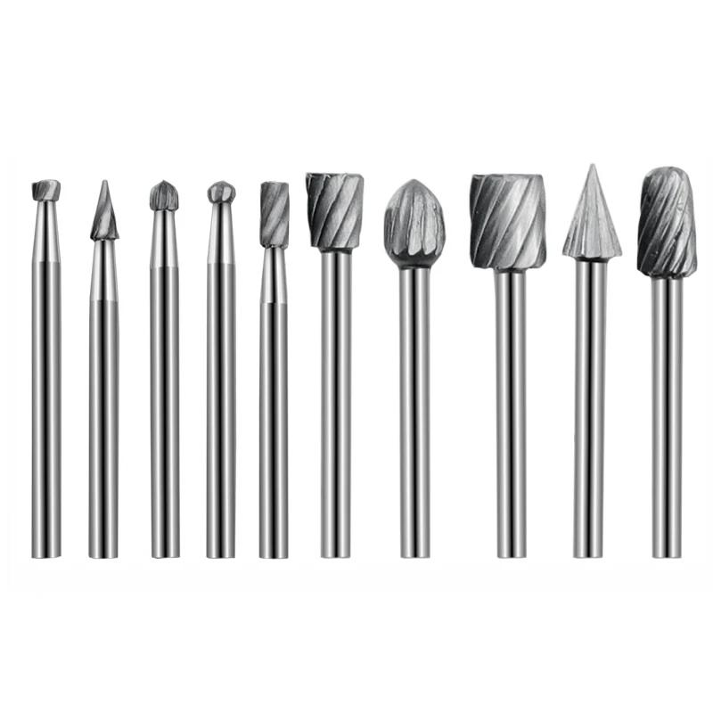 1/8" (3mm) Shank High Speed Steel Rotary Files Burrs Wood Milling Rotary File Burr Set for DIY Woodworking Carving