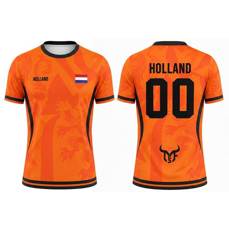 Hengyuan48 Nederland Vlag Voetbalshirt Buiten Casual Ademend Korte Mouw Tops Zomer Heren Sportschool Sport Training Voetbal T-shirt 5XL