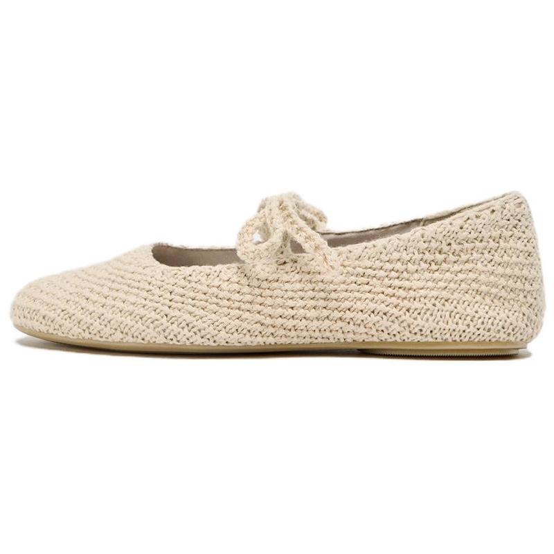 Zara Comfortable Versatile Fashionable Simple Commuter Crochet Bow Decor Round Toe Flat Ballet Casual Shoes Women Shoes Off-White 13521510719-38 39