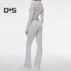 2 Pcs/Set Women Top Pants Suit Skinny High Waist O Neck Long Sleeves Pure Color Stretchy Soft Breathable Yoga Bell Bottoms T-shirt Set Spring Summer