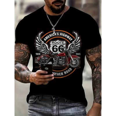 Retro Amerika Route 66 3D spausdinti vyriški marškinėliai Vintažiniai laisvi vyriški drabužiai Vasariniai apvalaus kaklo trumpomis rankovėmis Unisex viršutiniai marškinėliai 4XL