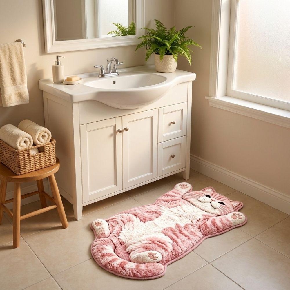 Anti-fouling Cat-Shaped Area Rug 2D Cartoon Carpet Cute Home Decor Carpet  Living Rooms