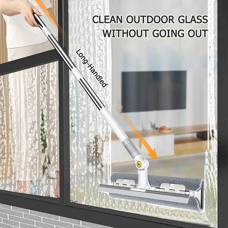2-in-1 Telescopic Glass Wiper Multi-Functional 180° Ratation with Scraper Mop for Bathroom Outdoor Extended Window Cleaning Tool