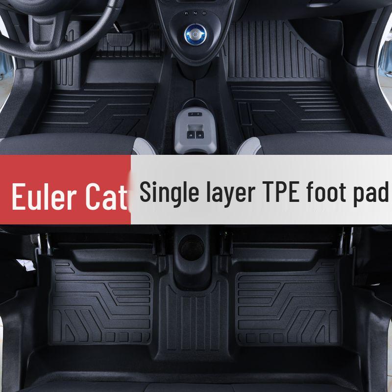 

All-Inclusive TPE Car Floor Mats for ORA R1 - Black/White Cat Double Layer Silk Coil Interior.