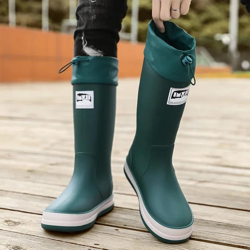 Módní pánské boty do deště Zvýšené sametové boty šéfkuchař Pracovní obuv Boty na mytí auta Boty do deště Móda odolná proti opotřebení Neklouzavá obuv do vody