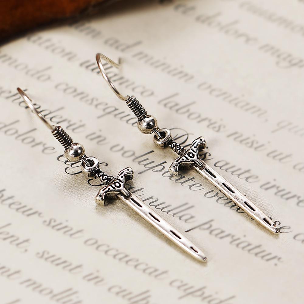 

1 Pair of Punk Dark Longsword Earrings Vintage Jewelry серебряный
