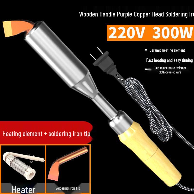 Leistungsstarkes elektrisches Lötkolben mit Holzgriff, Konstanttemperatur, Austauschbarer Kopf, Professionelles Reparatur-/Schweißwerkzeug
