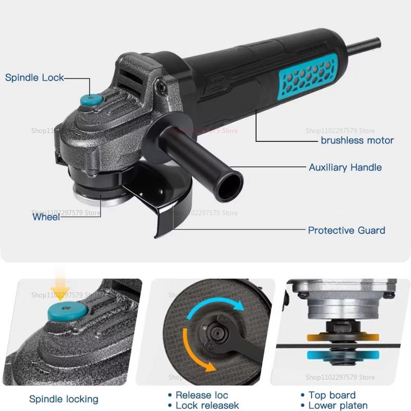 Electric Brushless Angle Grinder 100mm 220V 10000rpm Metal Wood Power Tool EU Plug for Grinding Cutting Polishing DIY Projects