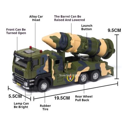 1/50 Alloy Military Missile Launch Vehicle Toys Cars Models Wheel Pull Back Rocket Launcher Light Sound Vehicles for Kids Gifts