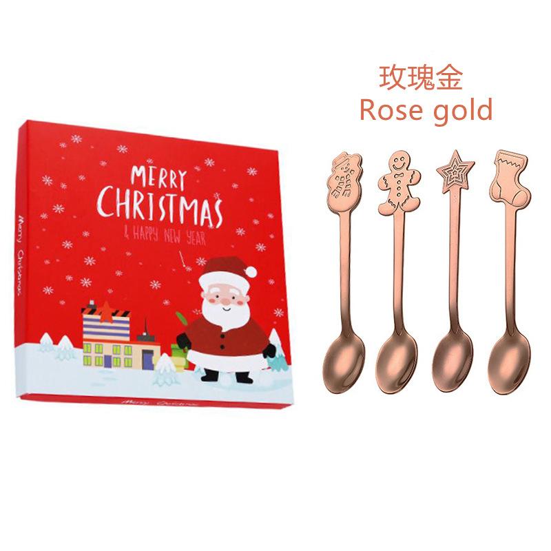 Edelstahl Löffel Tafelgeschirr Runder Löffel Kuchen Dessert Eis Kaffee Löffel Kreatives Weihnachts-Löffel-Set