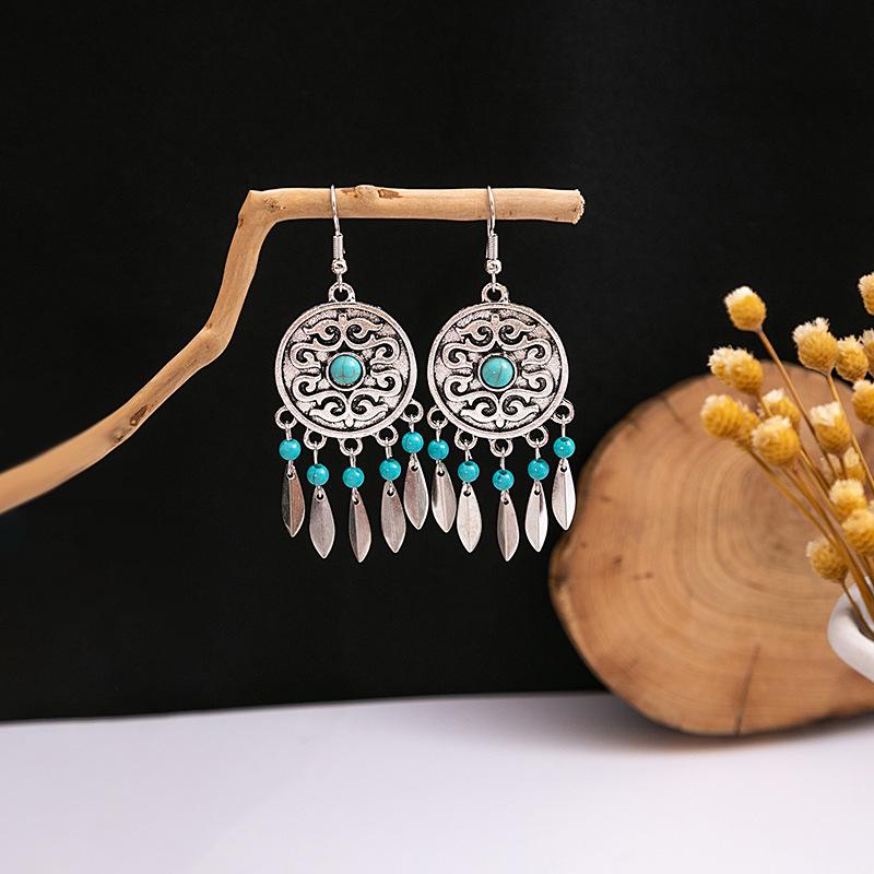Europe, America, Bohemian Ethnic Style Stud Earrings, Long Fringed Metal Earrings, Fashion, Exotic Style Earrings Wholesale