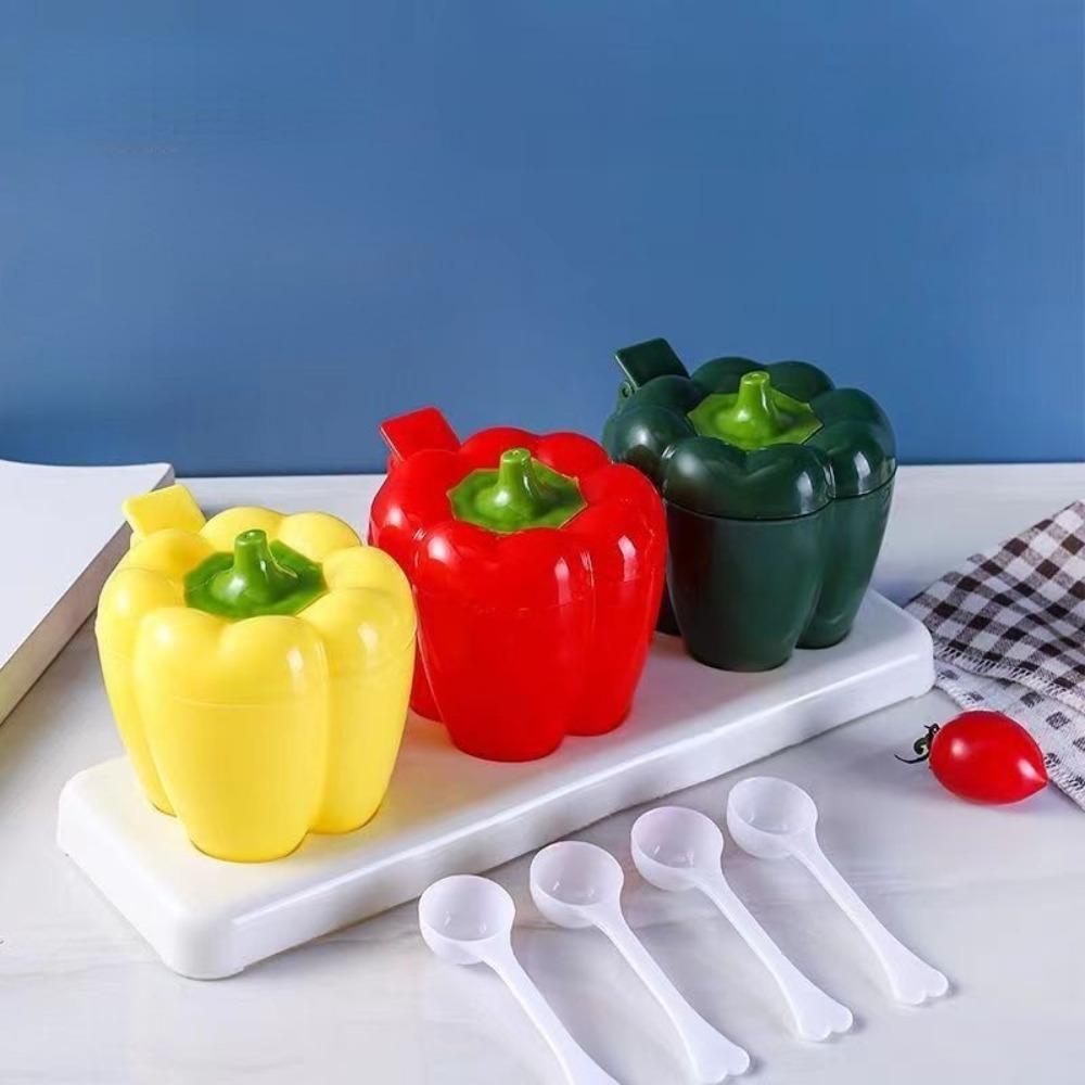 Vier-Fächer-Chili-Form-Gewürzbox mit Deckel Gewürzdose Neue Zuckeraufbewahrungsbox Esszimmer