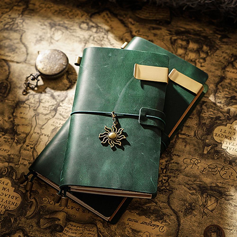 Vintage Crazy Horse Leather Travel Notebook - Handmade Cowhide Loose-Leaf Diary.