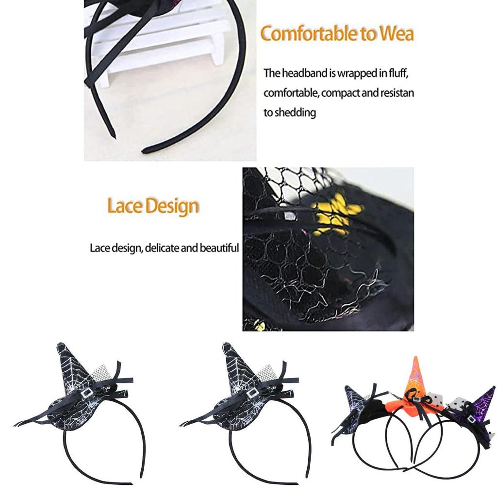 Halloween Witch Hat Headband Pumpkin Hair Hoop Spider Web Costume Party Props