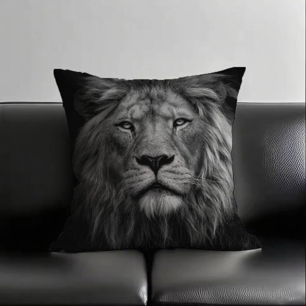 1 шт. Черно-белая наволочка с львом Модная квадратная наволочка Спальня Диван Комната Инс Украшение Досуг 16x16Inch