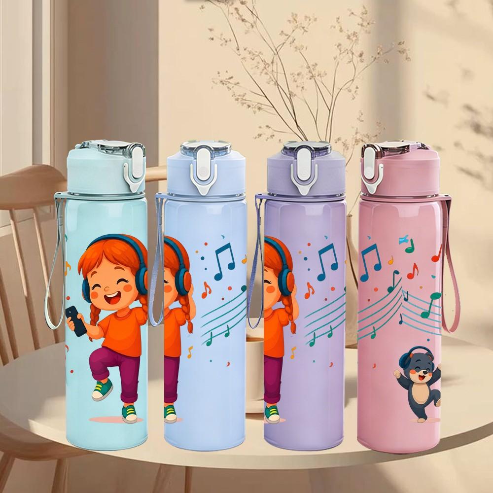 1PC Dancing Girl Music Character 750ml Color Plastic Sports Water Bottle Leakproof Flip Straw Lid Suitable for Sports Office Home Use
