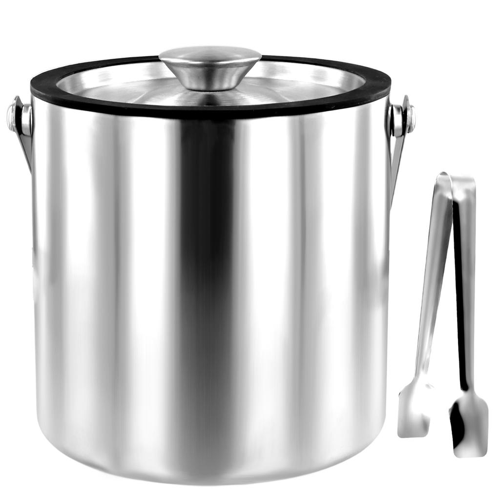 Ice Bucket with Lid Strainer Tong Double Walled Stainless Steel Insulated Ice Bucket 2.0L/3.0L Ice Bucket Container Good Sealing