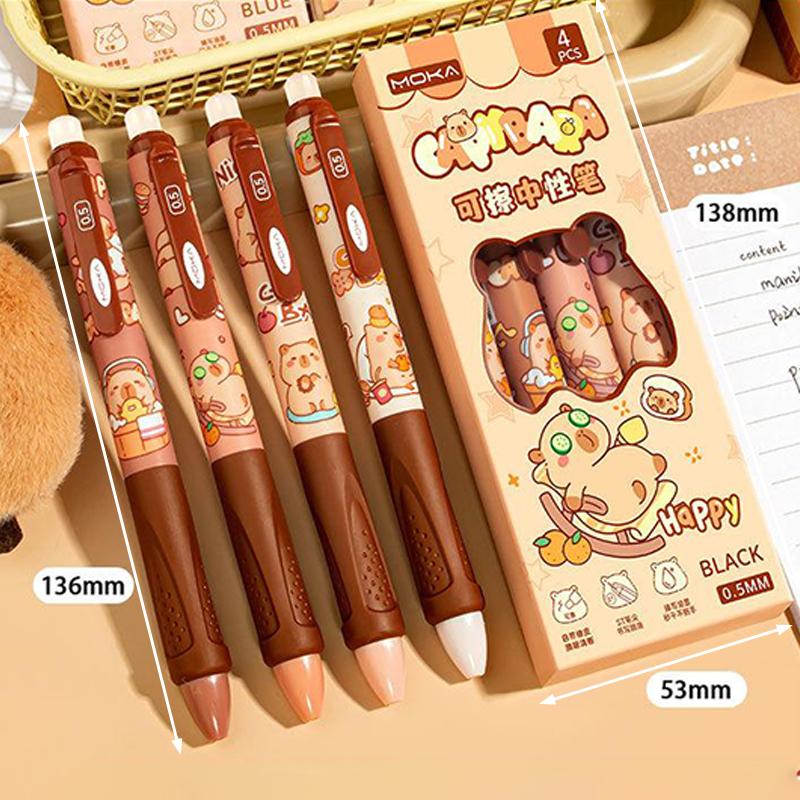 4 ks Roztomilé kreslené mazatelné pero s kapybarou a pandou Píše hladce Rychleschnoucí pera Studentské psací potřeby Kancelářské potřeby Dárky