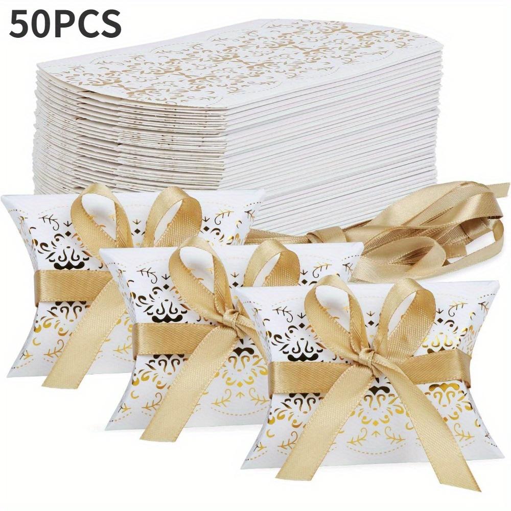 

50Pcs Pillow Candy Box Fancy Pattern Wedding Favor Gift Box Packaging Bag with Ribbon Wedding Christmas Supplies Gift Box 9x6.5x2.5cm
