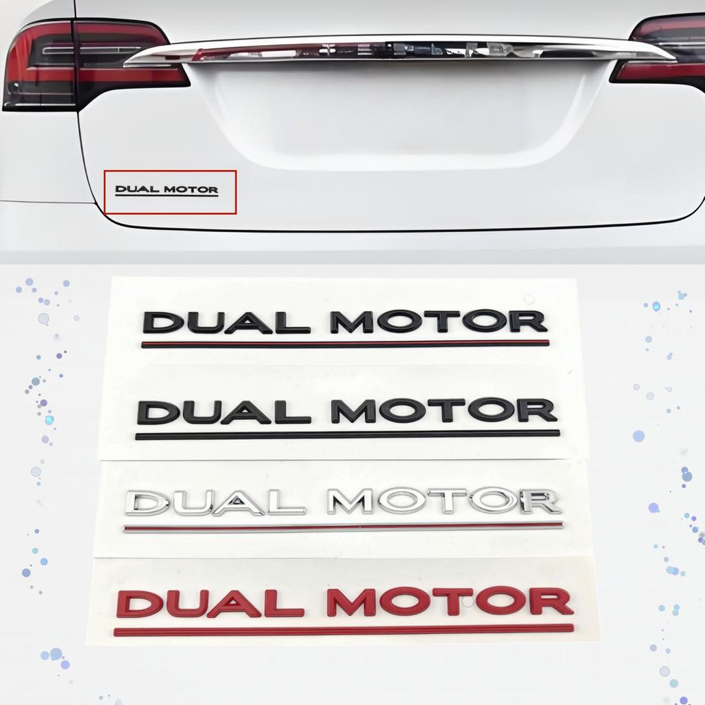 3D ABS Chrome Red Line Black Logo DUAL MOTOR Emblem Letters Car Styling Trunk Badge Sticker for Model3/Y/S/X DUAL MOTOR Accessories