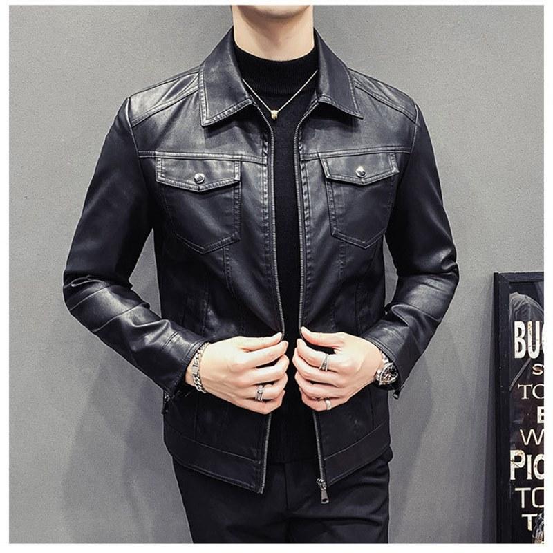 Lapel leather jacket men are so nice leather jacket spring and autumn thin trendy handsome sheepskin pattern Haining locomotive clothing men's jacket