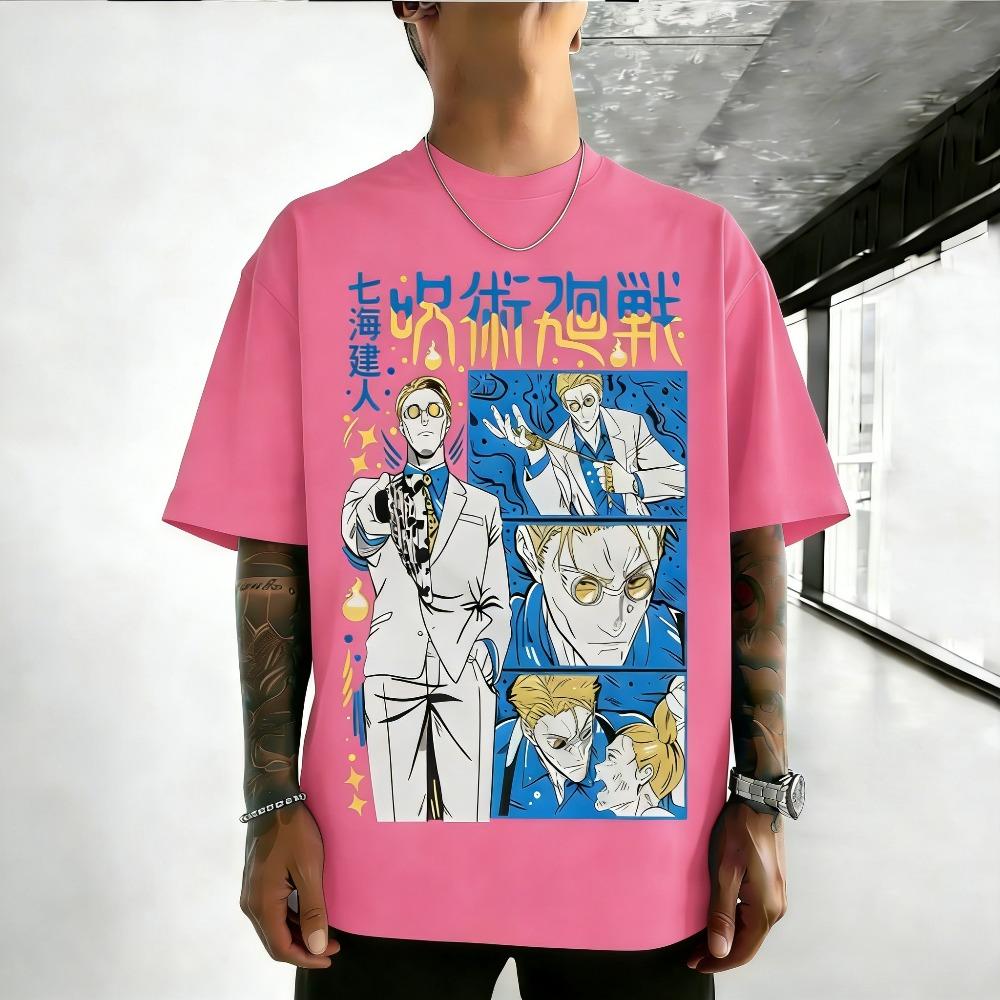 

2026 Summer New100purecotton Jujutsu Kaisen anime character pattern leisure family Short Sleeve Tshirt Round quality shirt 4XL