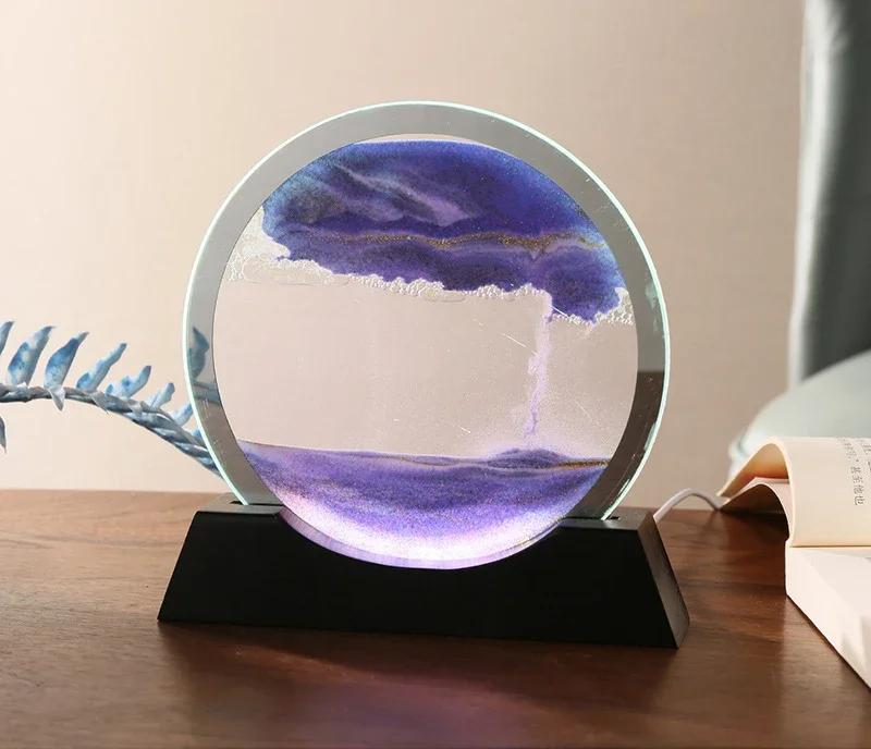 Sandscape Moving Sand Art Picture Table Lamp 3D Hourglass Quicksand Flowing Sand Painting Office Desktop Home Decor Gifts