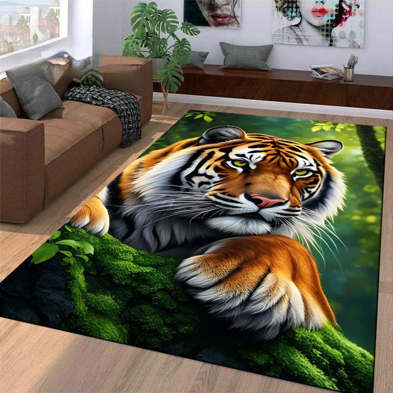 Realistic Tiger Print Carpet for Living Room Decor with Forest Theme Suitable for use as an anti-slip for living room bedroom sofas