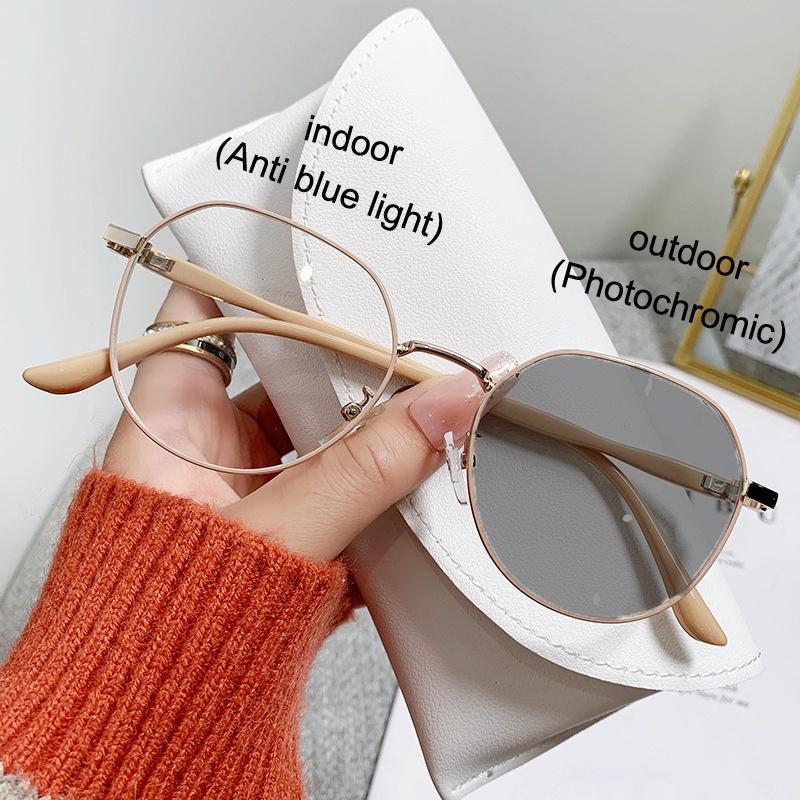 Photochromic Anti Radiation Eyeglasses For Women/Men Milk Tea Color Anti-blue Glasses Frame Anti rad Sun Adaptive Glass Metal Round Female Sunglasses