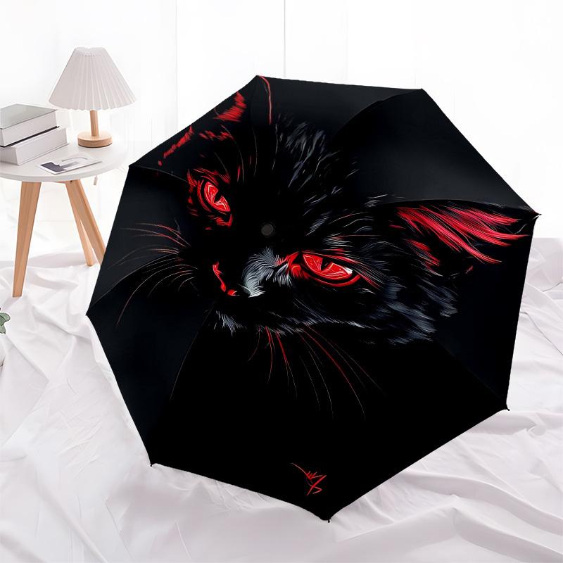 1pc Black CatOpen/Close Umbrella-Windproof, Compact Travel Umbrella, Sturdy 8-Rib Shaft, Outdoor Accessory1194