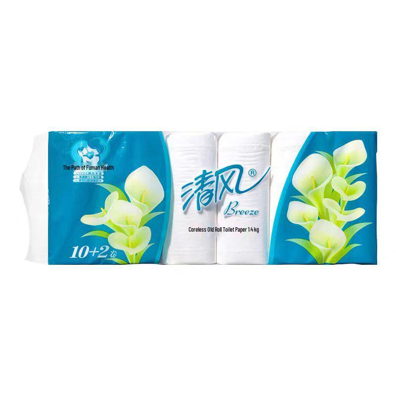 Qingfeng Coreless 4-Ply Toilet Paper, 12-Pack, 1400g Rolls, Thickened 1400g/pack
