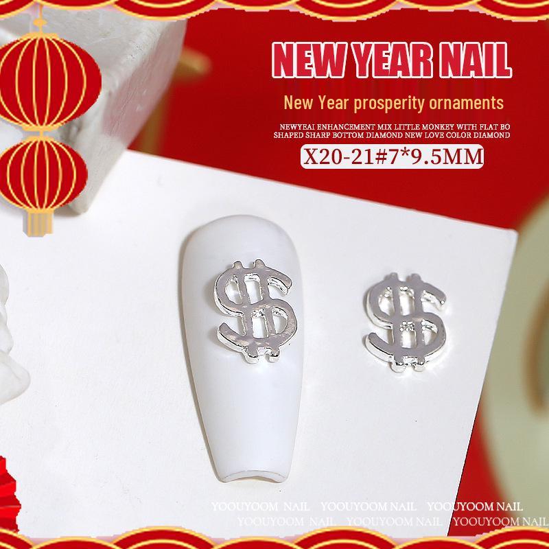 

2025 Новый год 3D Циркон Нейл-арт: Золотые и серебряные монеты, украшения из бриллиантов и стразов