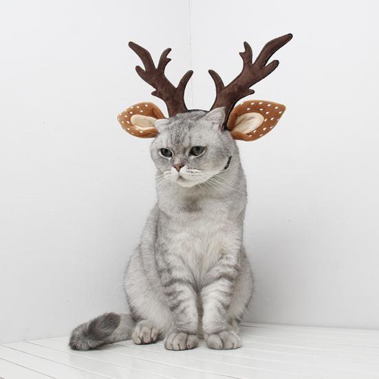 Pets Christmas Antlers Headband Adjustable Deer Hairband with Spotted Ears Deer Cosplay Headband for Dogs Cats Festive Costume Christmas Gift