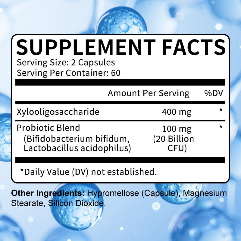 Xylooligosaccharide 400 Mg, Probiotic Blend 100 Mg, 120 Capsules Per Bottle