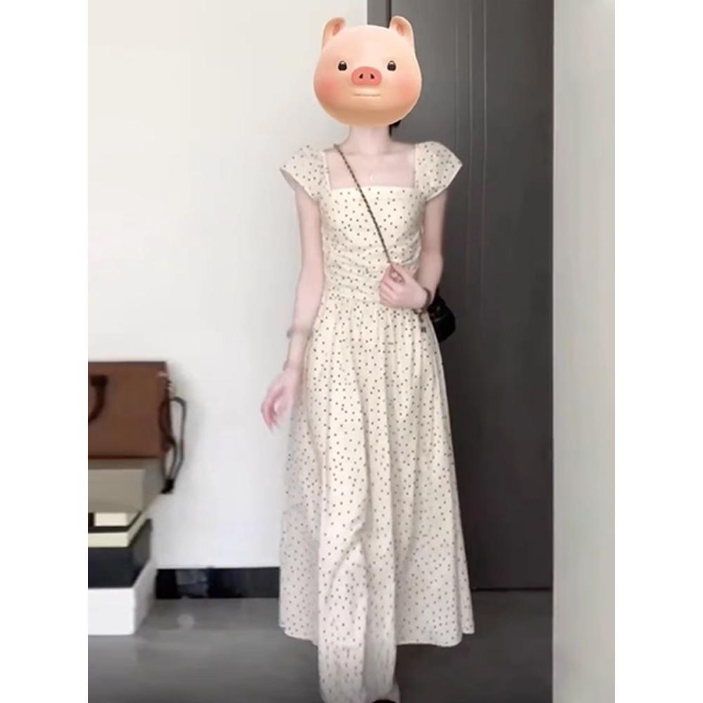 Spring popular small flying sleeve polka dot dress temperament women's new niche waist dress