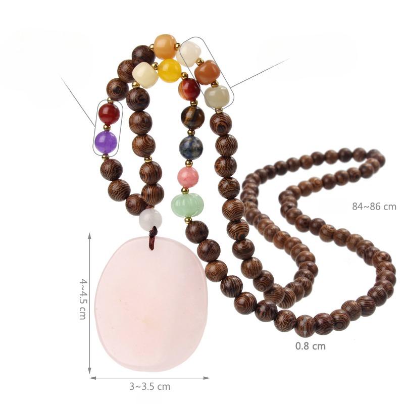 GemChic Women's New Vintage Wooden Beads Pink Natural Stone Pendant Long Necklace Ethnic Fashion Birthday Christmas Jewelry Gift