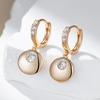 Fashion Simple Glossy Round Coin Dangle Earrings Women  Rose Gold Color With Natural Zircon Party Daily Fine Jewelry