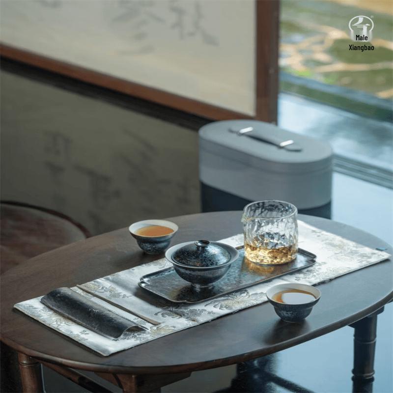 Wanqiantang Edenus Chinese Ceramic Kung Fu Tea Set with Tiangu Seven-Color Glaze