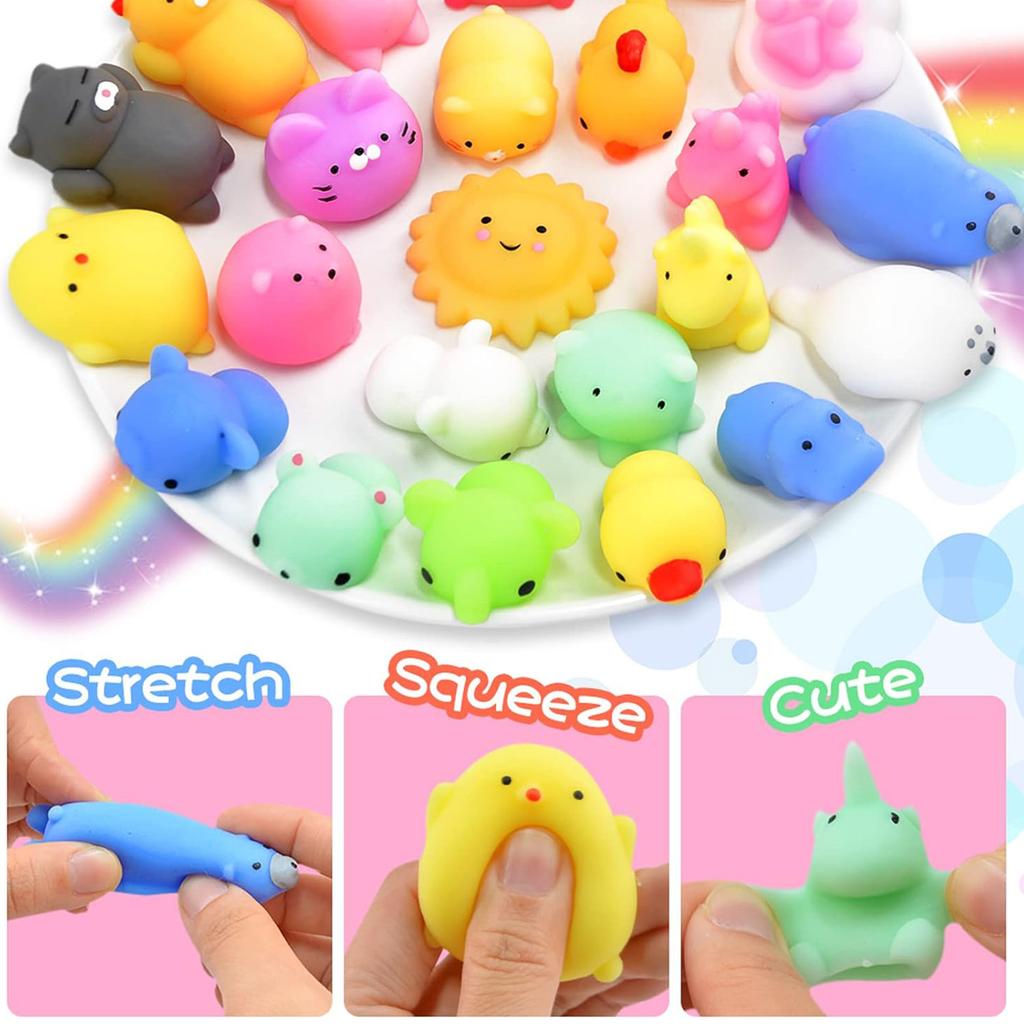 40 Pcs Mochi Squishy Toys Kids Party Favors Mini Soft Kawaii Mochi Animal Soft Mini Squeeze Stress Relief Toys for Kids Adults