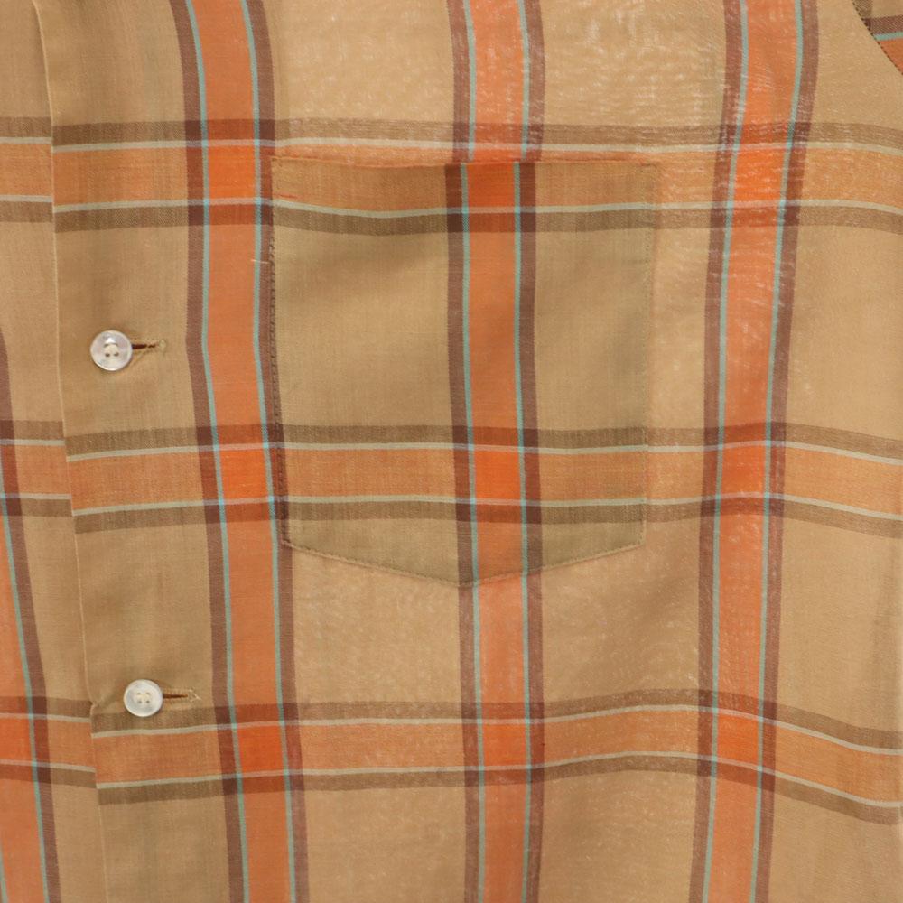 ARROW 60s Vintage USA made open collar Check Pattern Long sleeve Open color shirt Men's Used
