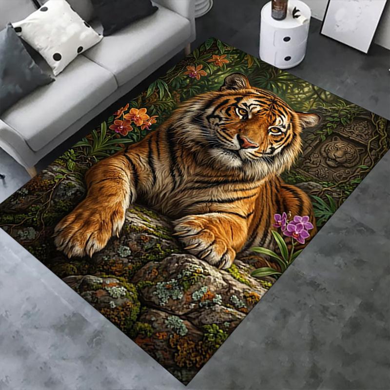 Tiger Jungle Habitat Pattern Printed Chair Mat -Decorative Mats for Office Tables,Coffee Tables - Durable and Fashionable Carpet0331089