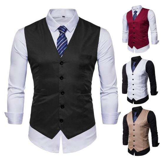 

Мужской однобортный деловой костюм, жилет с v-образным вырезом и карманами без рукавов, облегающий офисный жилет, рабочая одежда