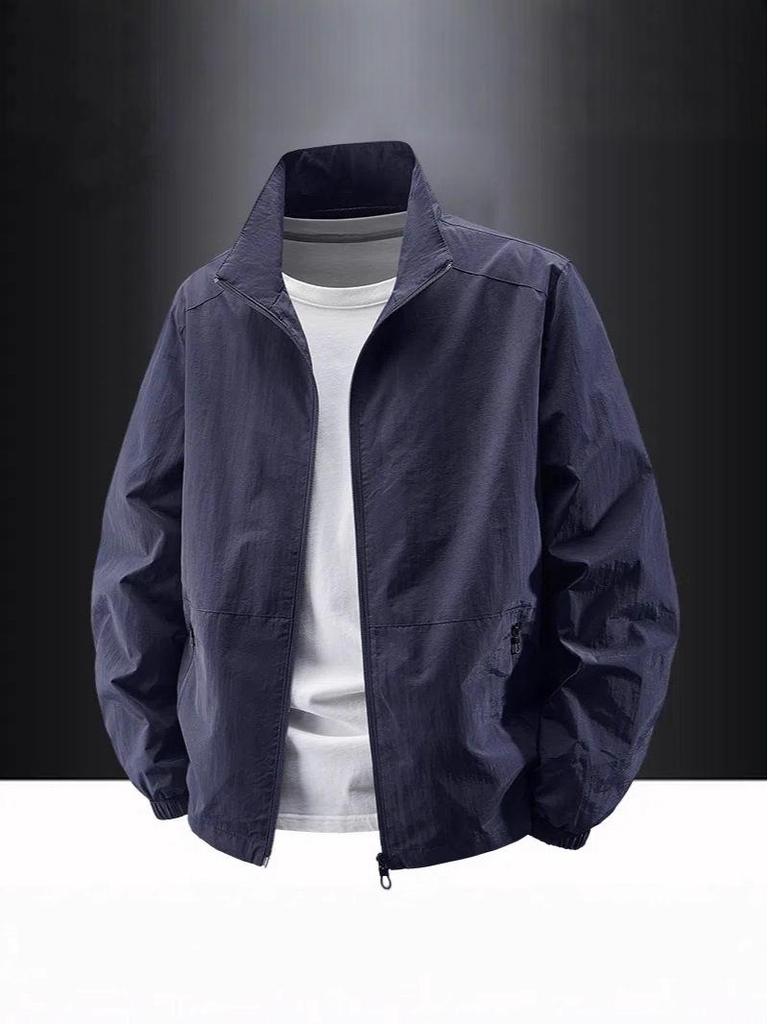 Chaqueta Impermeable Cortavientos para Hombre con Cuello Alto, Abrigo Casual de Talla Grande Estilo Americano Workwear para Exteriores para Primavera y Otoño